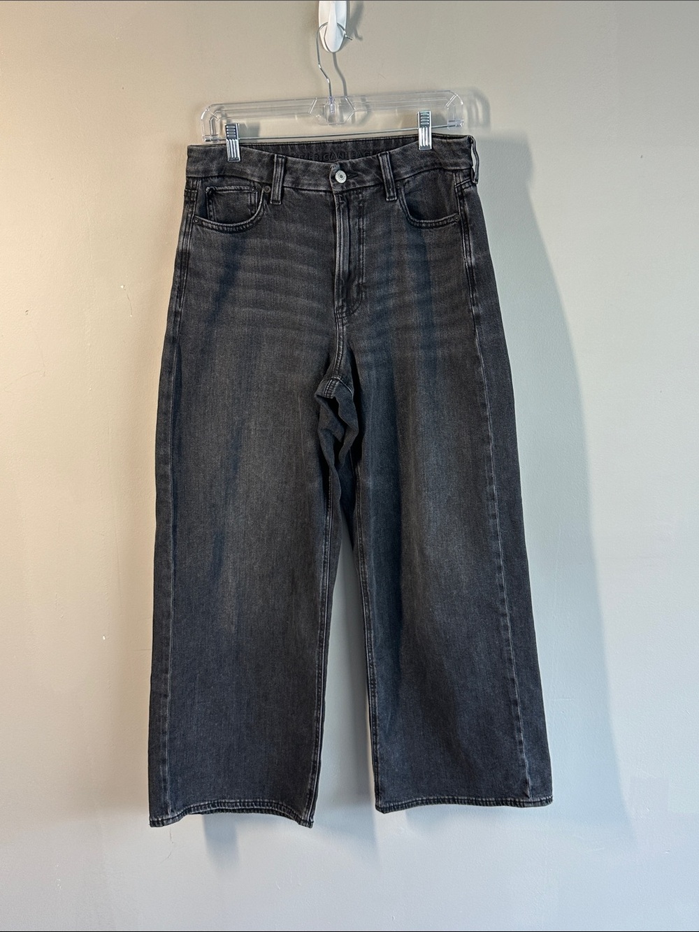 American Eagle Black Curvy Baggy Wide Leg Jeans Size 8 Festival Boho 90’s